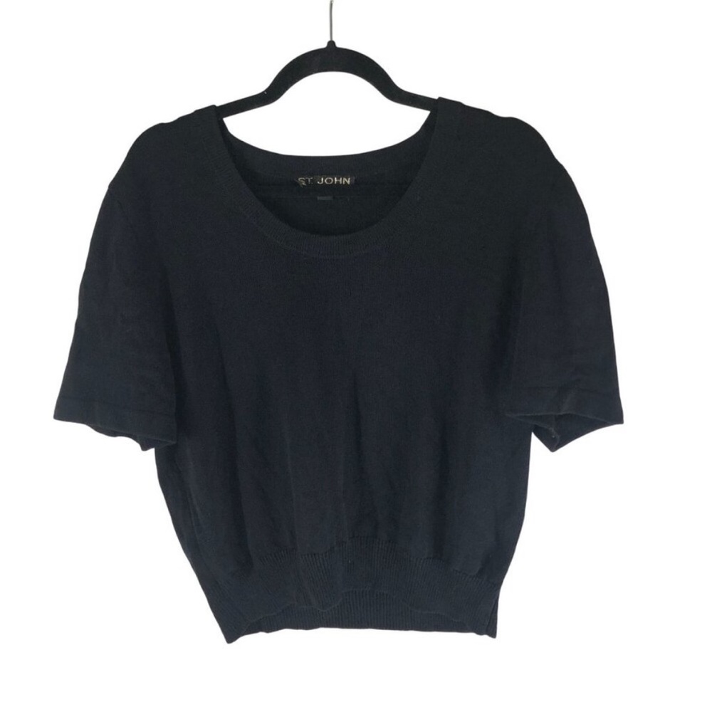 St John Basics Womens Santana Knit Top Short Sleeve Scoop Neck Black L